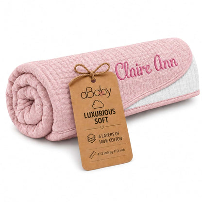 Ababy Personalized Cotton Muslin Swaddle Blanket In Blush Pink
