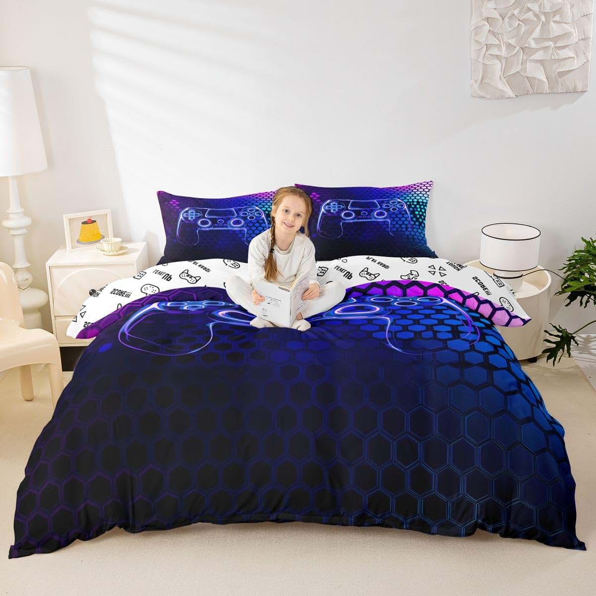 Kids Wild Animals Bedding Set Queen Size 3-Piece Duvet Cover Set with Cartoon Lion Monkey Elephant Jungle Zoo Theme