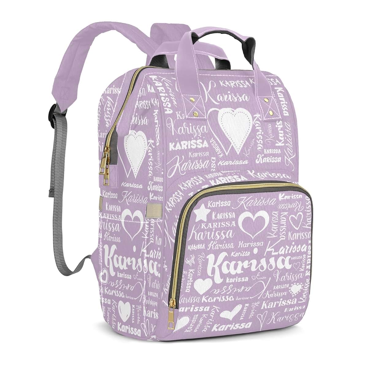 YallLocoMo Personalized Diaper Bag Backpack Gift Heart Name Lettering Monogram Purple Large Capacity Nappy Bag: (photo 2)