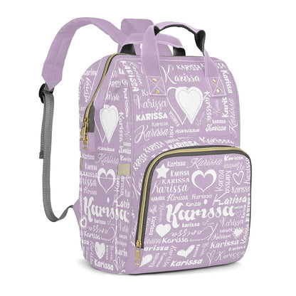 YallLocoMo Personalized Diaper Bag Backpack Gift Heart Name Lettering Monogram Purple Large Capacity Nappy Bag: (photo 2)