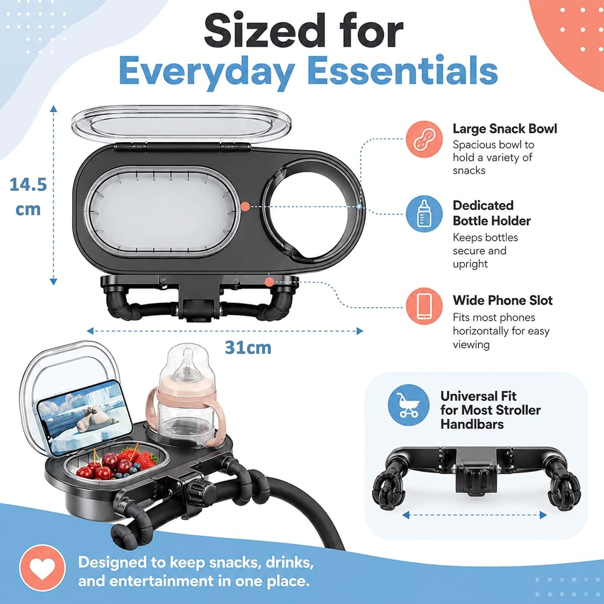 Saibis Universal Stroller Snack Tray With Cup And Phone Holder (photo 2)