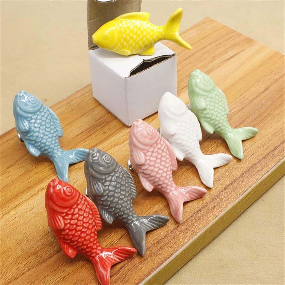 FirstDecor Fish-Shaped Ceramic Cabinet Knobs - 8 Pack