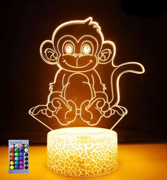 Jinnwell 3D Monkey Night Light Lamp Illusion 16 Color Changing Table Desk Decoration Lamps Gift with Acrylic Flat ABS