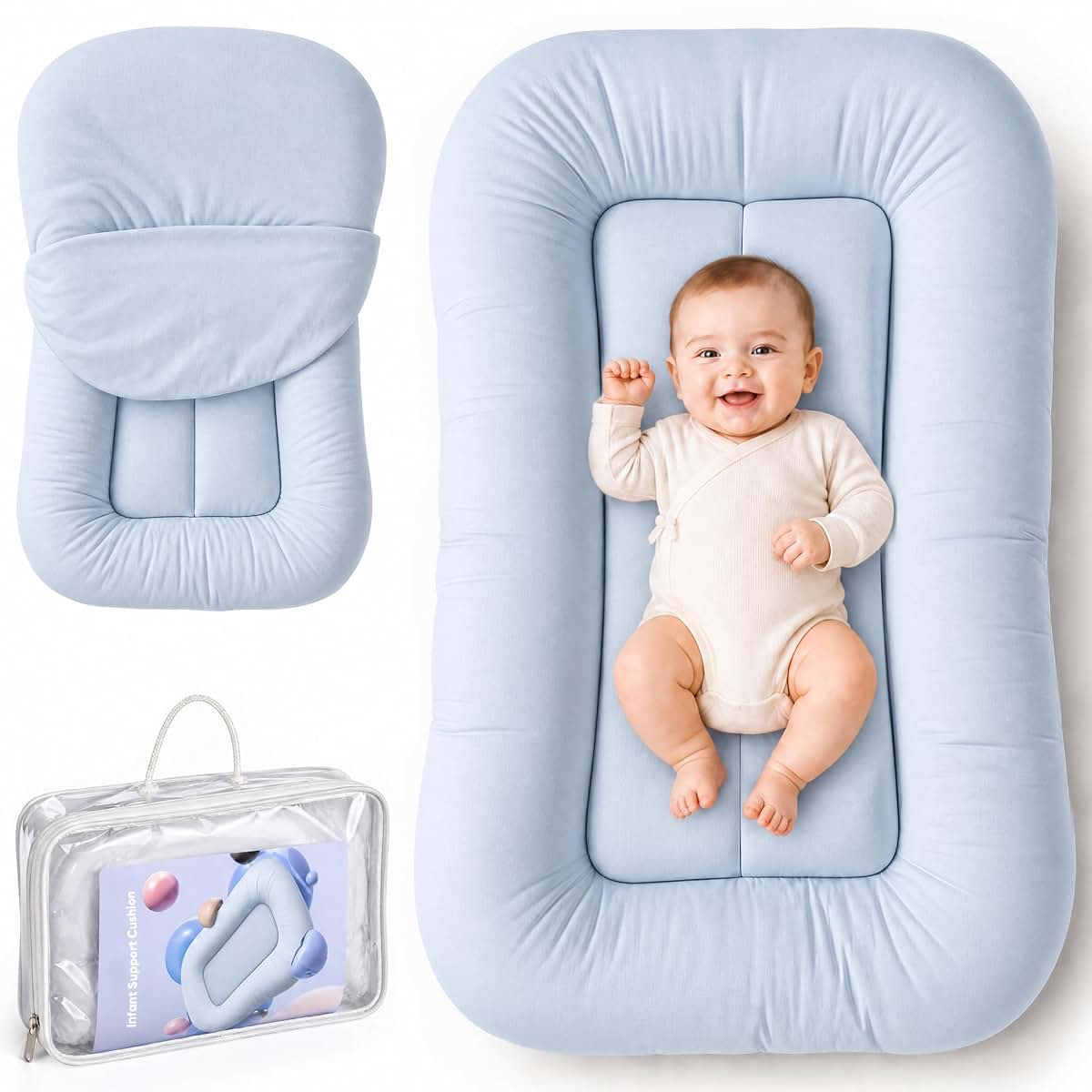 NestleMom Infant Support Cushion for Newborns, Zuma Blue