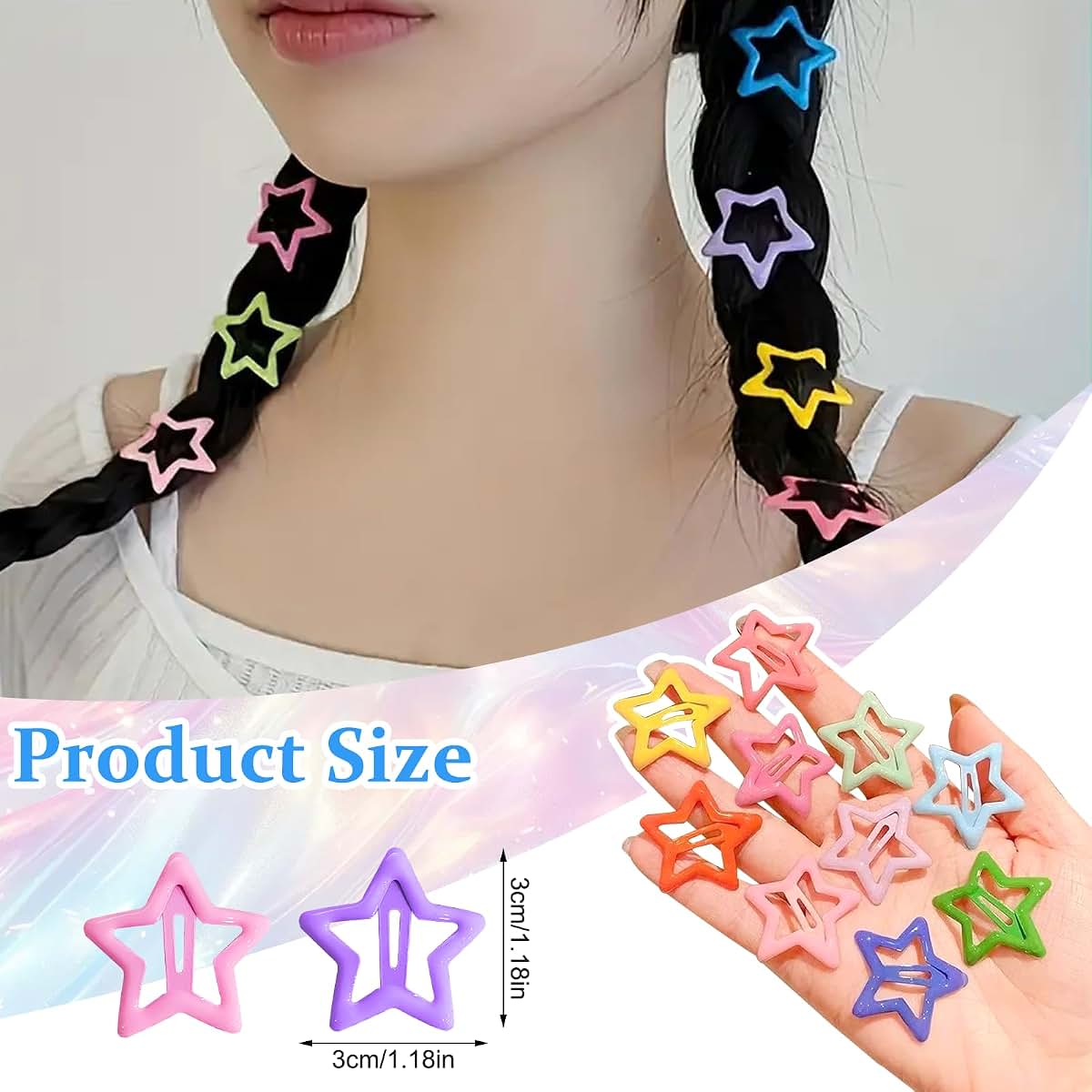 shuielai 100 Piece Y2K Star Hair Clips, 1.18 Inch Metal Snap Barrettes for Women and Girls