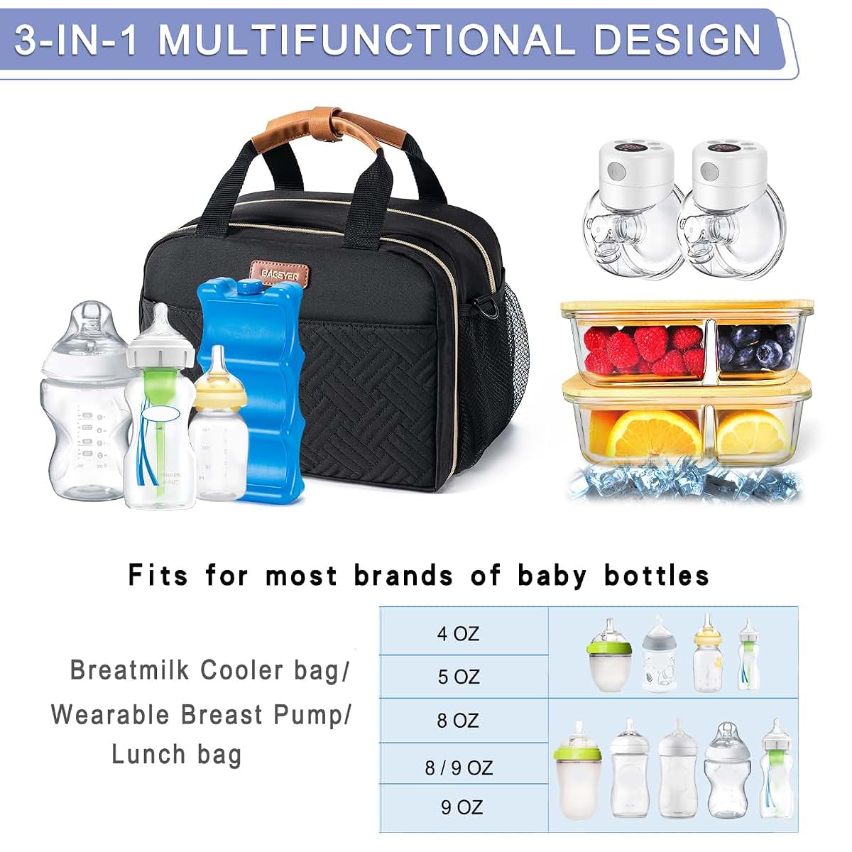 Babeyer Breastmilk Cooler Bag With Ice Pack For 6 Bottles