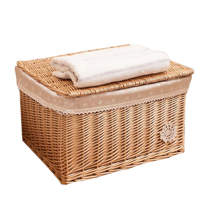 YRHH Woven Storage Basket Wicker Square Basket with Lid
