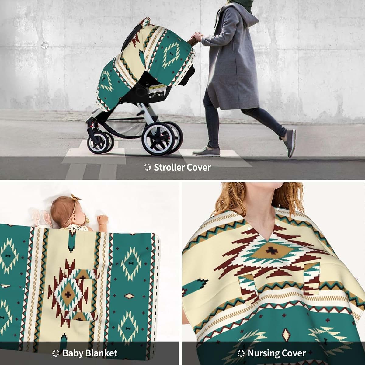 UVWXYZABC Western Tribal Baby Car Seat Canopy Cover