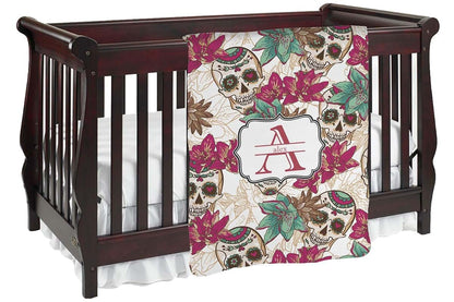 Baby Milano Personalized Sugar Skulls & Flowers Baby Blanket (Double Sided)