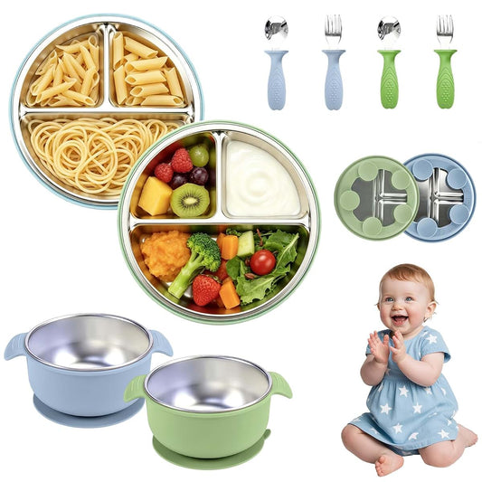 Anluomafuy 8PCS Stainless Steel & Silicone Baby Feeding Set