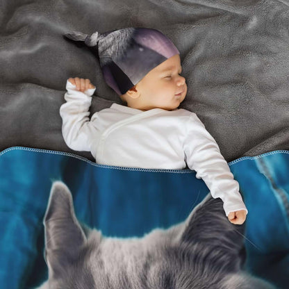 LHDGBNV Blue Cat Swaddle Blanket And Beanie Hat Set
