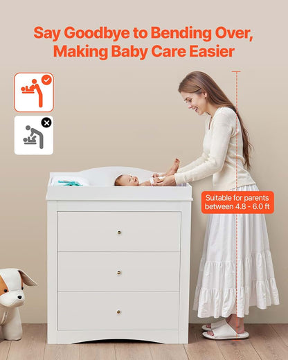 BabyOneStop Changing Table Dresser with 3 Drawers for Nursery Storage