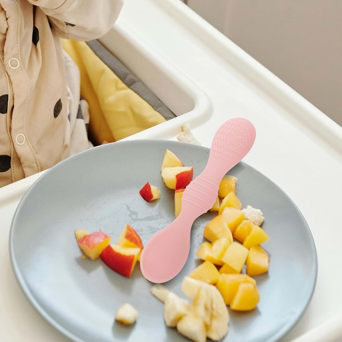 GETAJGHSD Silicone Baby Training Spoons, 2-Pack, Purple & Pink