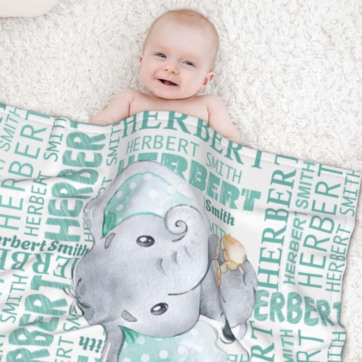 OFCCUSTOM Personalized Name Blankets Customized Baby Animal Blankets for Infant Toddler, Baby Gift Blanket for Birthday (photo 3)