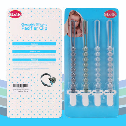 Silicone Pacifier Clip 4-Pack with One-Piece Beads - Grey