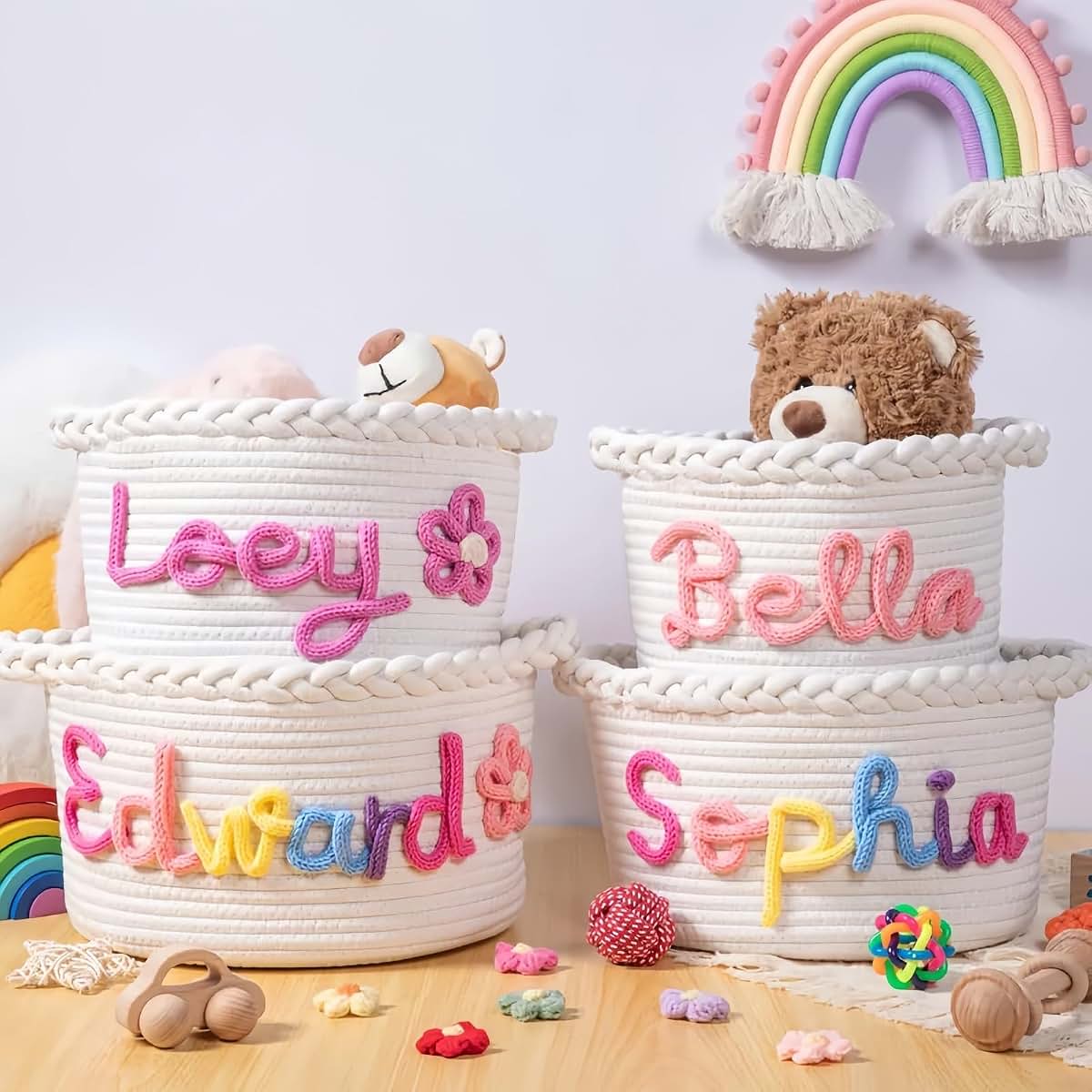 ZZBBJLF Personalised Cotton Woven Storage Basket For Kids (photo 3)