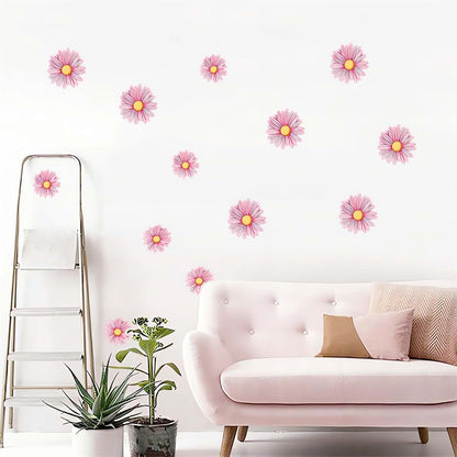 Sacinora Pink Daisy Flower Wall Stickers | DIY Floral Art Decals for Nursery Room