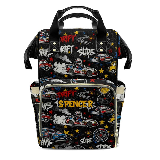 YallLocoMo Personalized Diaper Bag Backpack Gift Race Cars Star Ultimate Nappy Bag: Spacious, Waterproof & Perfect for