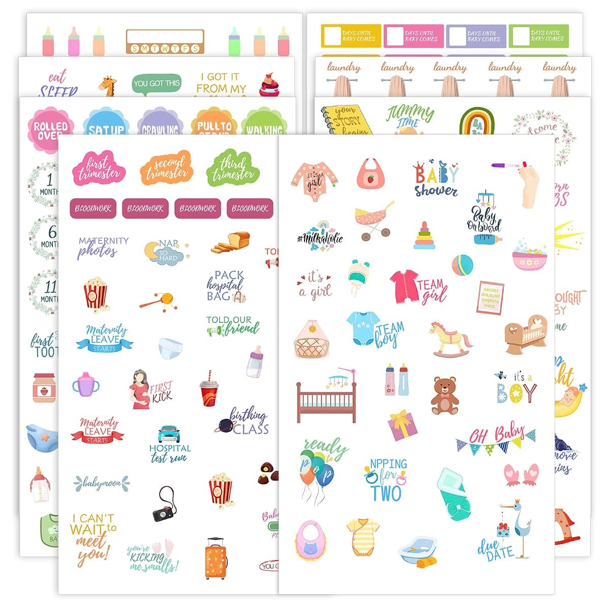 CIEMODA Pregnancy Journal Planner Sticker Pack, 8 Sheets for Scrapbook and Journal