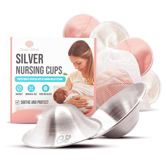 Comfort Shells 999 Silver Nursing Cups And Washable Breast Pads Set