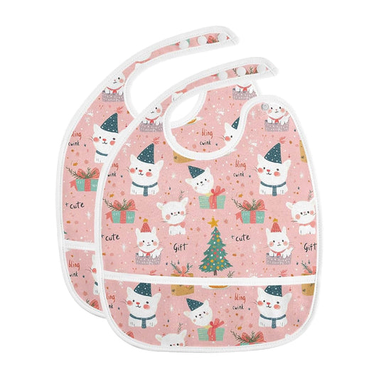 Yoogain Christmas Cute Animals Blush Color Bibs with Snaps Travel with Baby Cotton 2 Pack Baby Bibs and Burp Teething