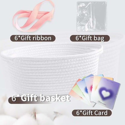 Esme L&H 6pcs Empty Small Gift Baskets with Ribbon & Cards, Cotton Rope for Storage (photo 3)