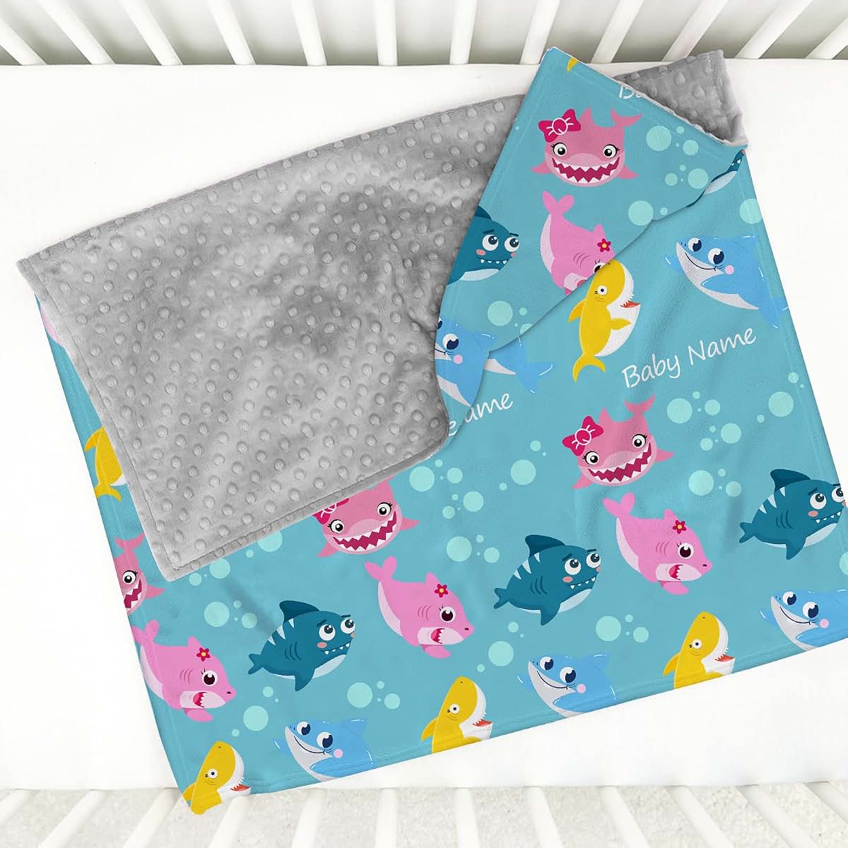 Gifts Everywhere Personalized Cute Shark Baby Blankets with Name, Custom Super Soft Minky Blankets for Boys and Girls