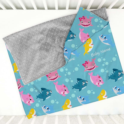 Gifts Everywhere Personalized Cute Shark Baby Blankets with Name, Custom Super Soft Minky Blankets for Boys and Girls