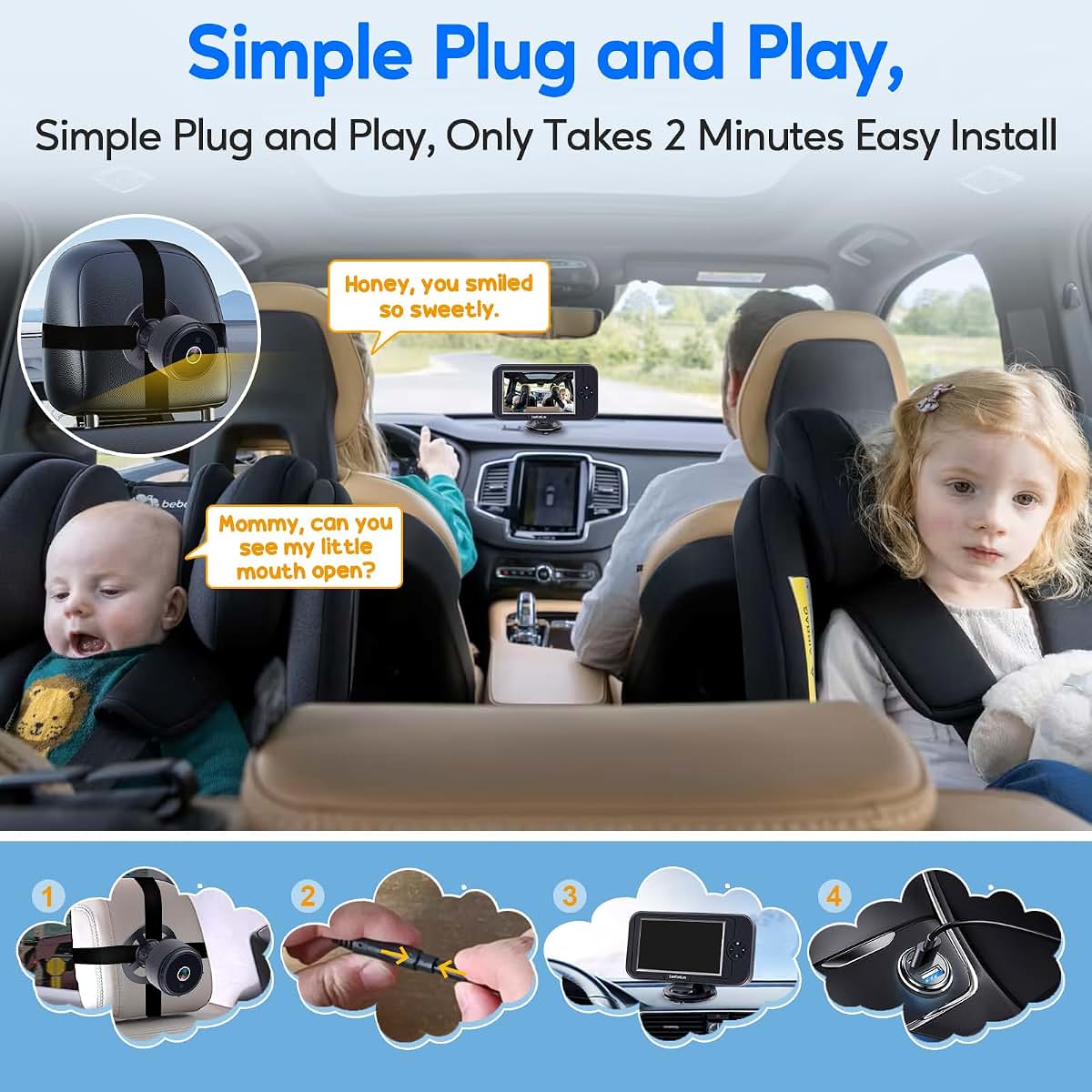 Car Camera Monitor for Infants | HD 1080P Rearview View