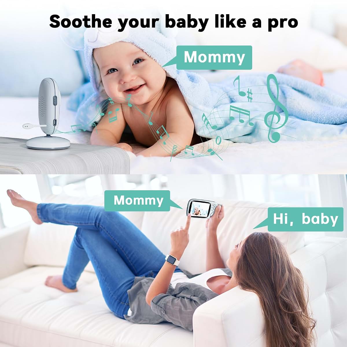 Kokit No WiFi Baby Monitor with Camera and Audio, 720P HD, Night Vision, 2-Way Talk, 8 Lullabies