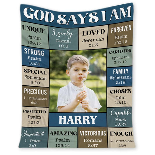 Voz Personalized God Says I Am Baby Blanket, Personalized Baby Blanket, Newborn Gift, Custom Photo for Boy Girl
