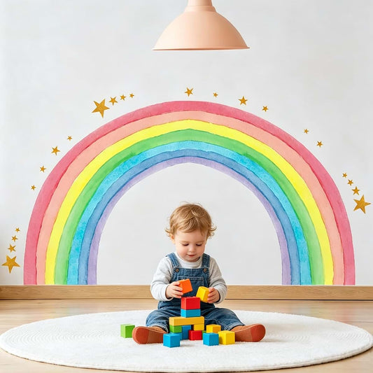 Watercolor Rainbow Peel and Stick Wall Decals for Nursery Room Decor
