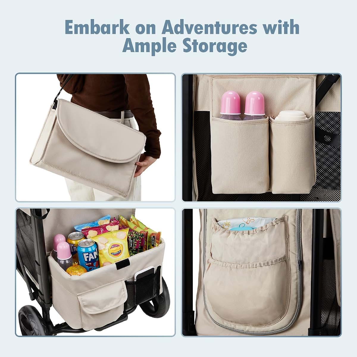 ZTDM Wagon Stroller for 2 Kids with Canopy and 5 Point Harness - Beige (photo 4)