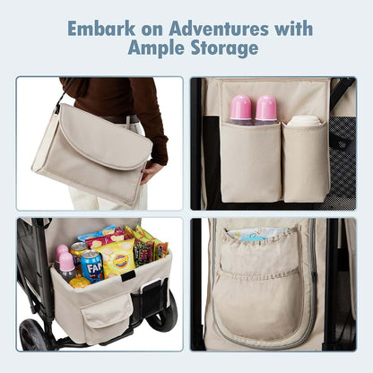 ZTDM Wagon Stroller for 2 Kids with Canopy and 5 Point Harness - Beige (photo 4)