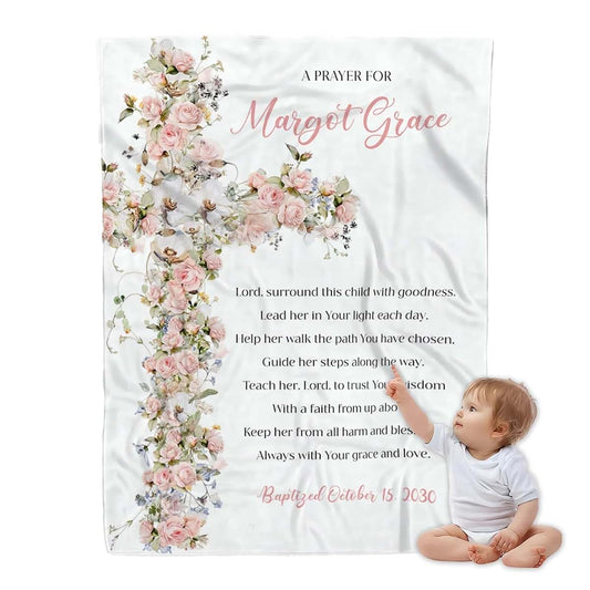 ZEBRA88 Baptism Baby Blanket For Boy Customized, Personalized Christening Gift With Name, Dedication, Christening
