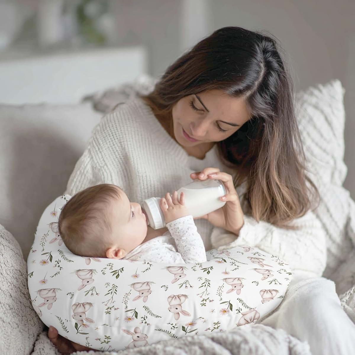 BabyOneStop Bunny Daisy Floral Nursing Pillow Cover for U-Shaped Pillows