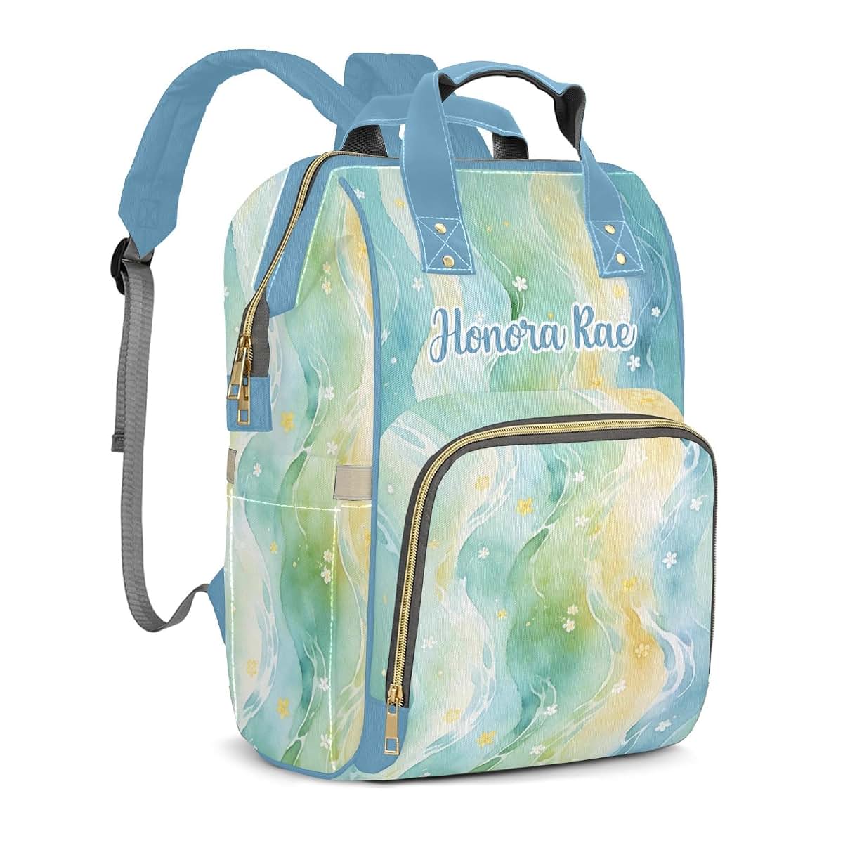 Joyestore Personalized Water Little Flower Custom Mom Bag with Name,Dad and Mom Diaper Backpack for Baby Boys (photo 2)