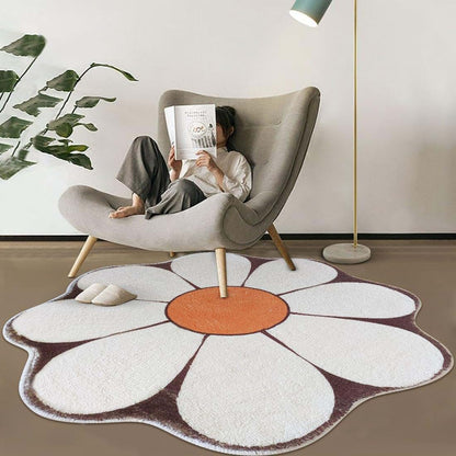 Poowe White Flower Shaped Round Washable Kids Play Mat for Nursery Decor