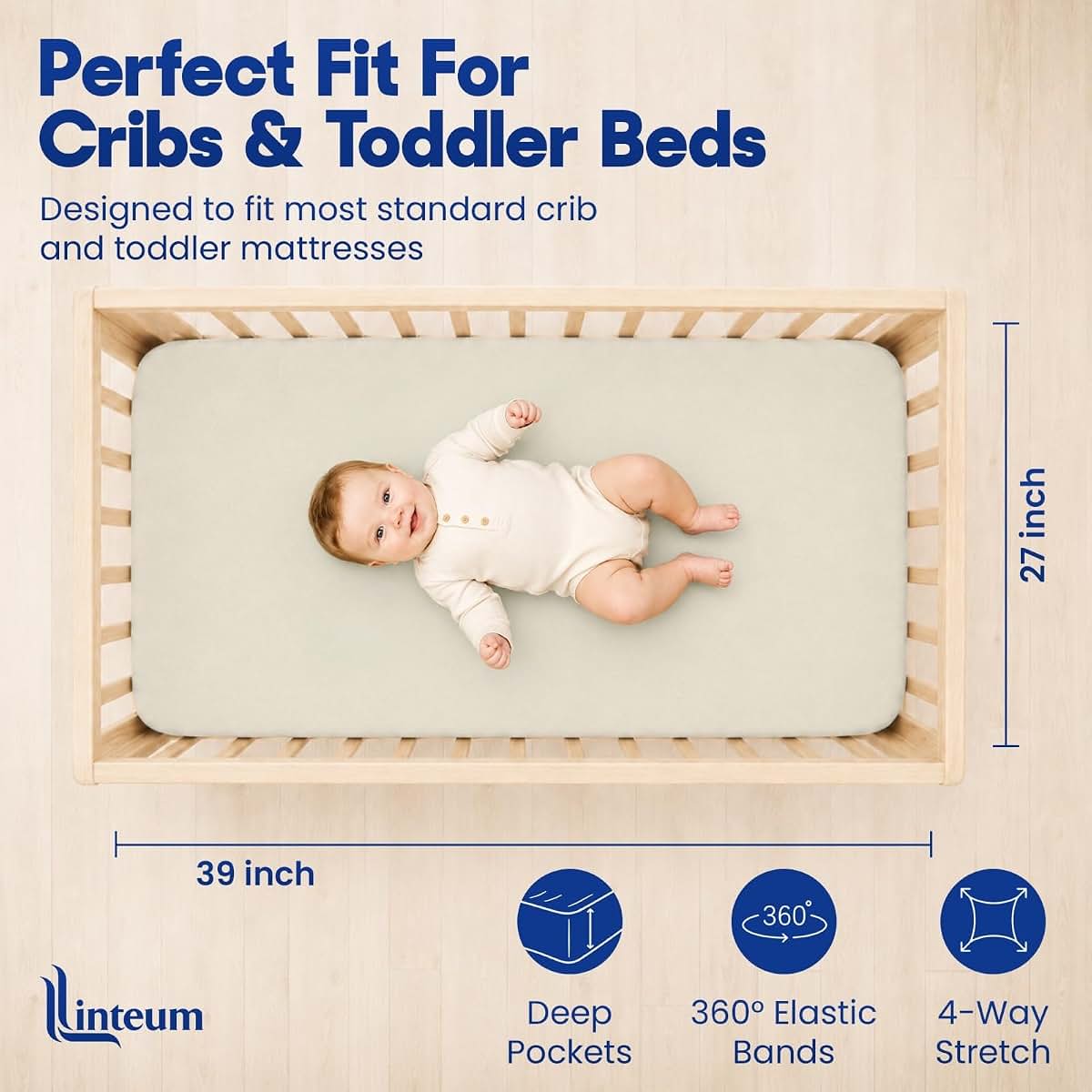 Linteum Textile Supply Jersey Knit Baby Crib Fitted Sheet, Beige (photo 4)
