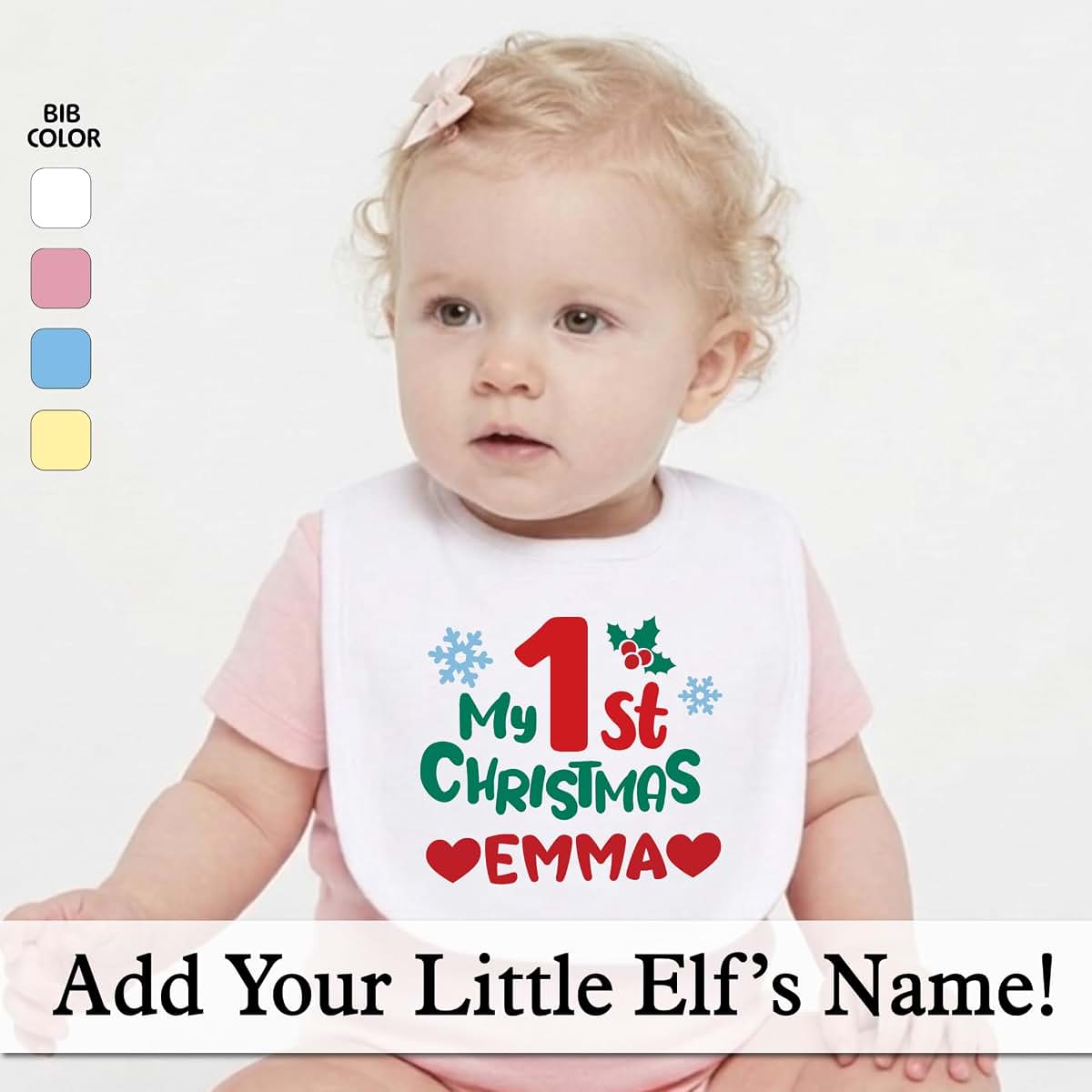 Smiling Jindo Personalized My 1st Christmas Baby Bib with Custom Name – Premium Jersey Bib for Newborn & Infant (photo 3)