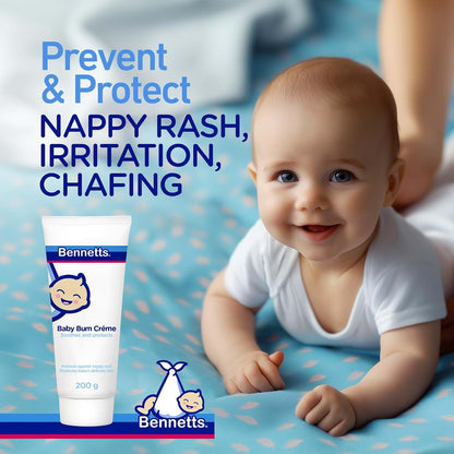Bennetts Baby Bum Cream 200ml Water-Repellent Diaper Barrier Cream for Newborns