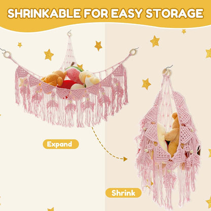 Stuffed Animal Hammock Corner Organizer, Cotton Rope Mesh Net for Nursery, 39.4in Pink