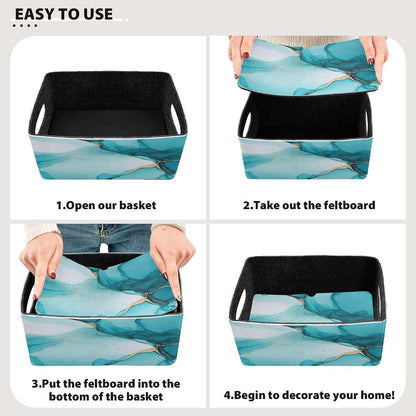 Kcldeci Ocean Marble Blue Gold Foldable Storage Bins 2-Pack
