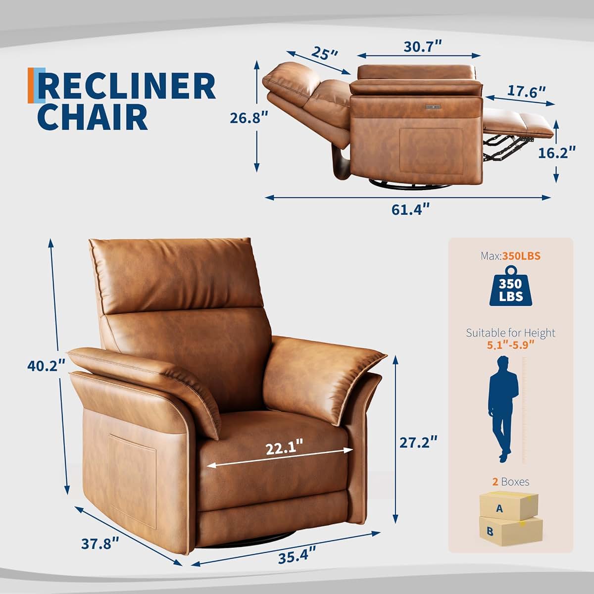 IDEALHOUSE Power Recliner Chair, 270° Swivel Rocking Glider with USB Charging Port
