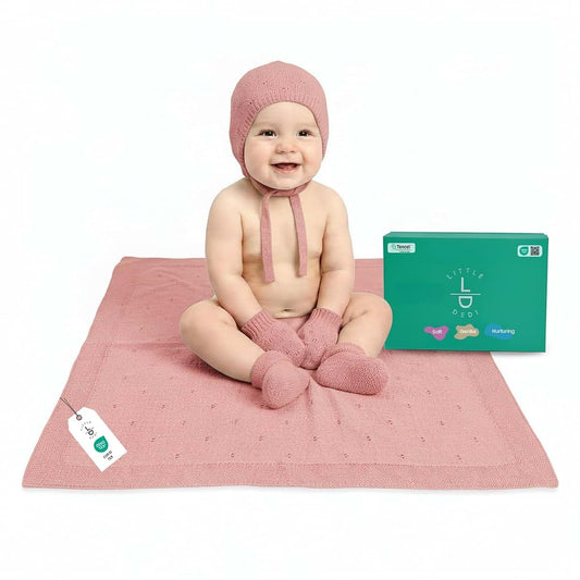 Little Dedi Dilara Tencel Newborn Set, Pink – Knit Blanket, Hat, Gloves & Booties