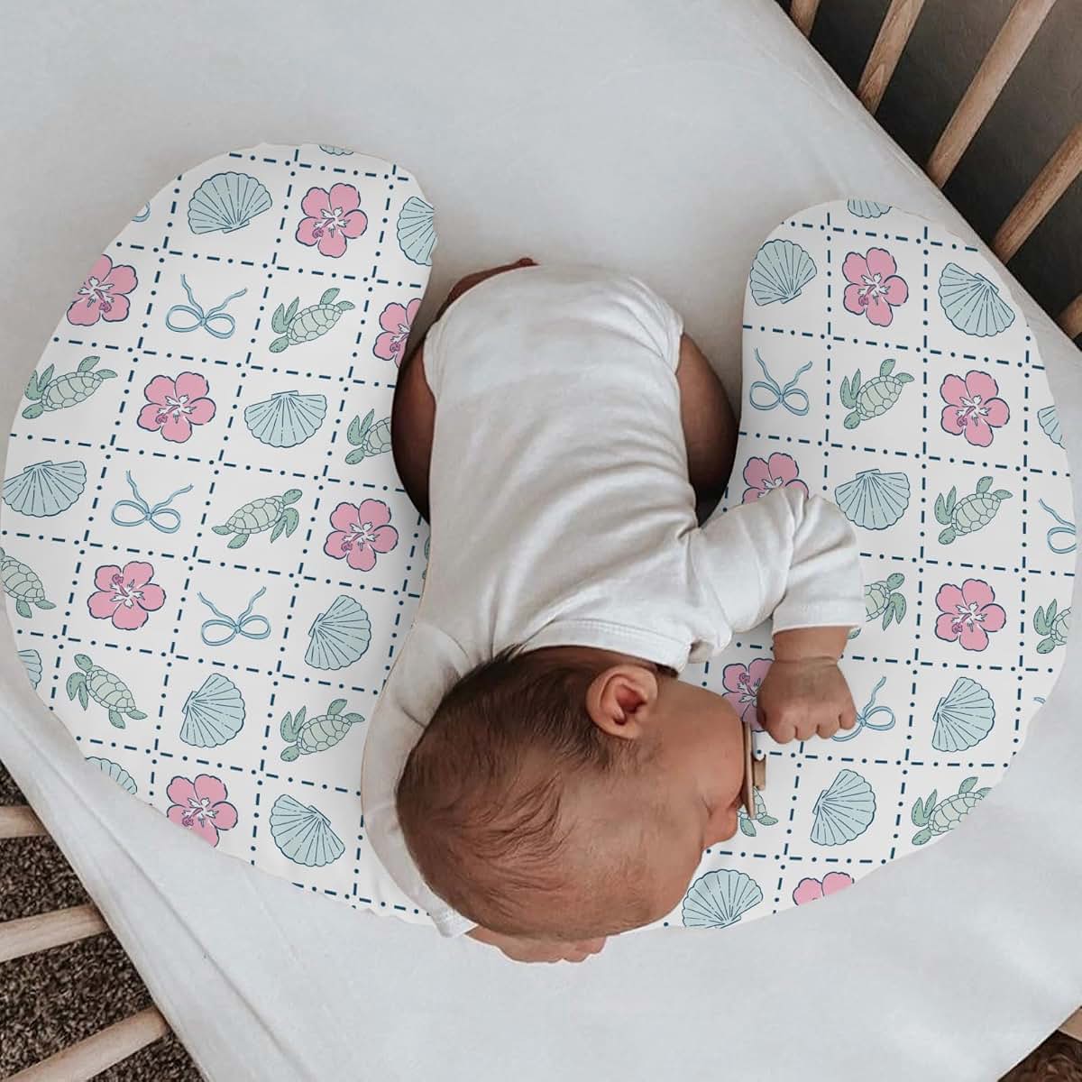 Selgkds Boho Sea Turtles Nursing Pillow Cover Blue Seashells Polyester Zipper Slipcover