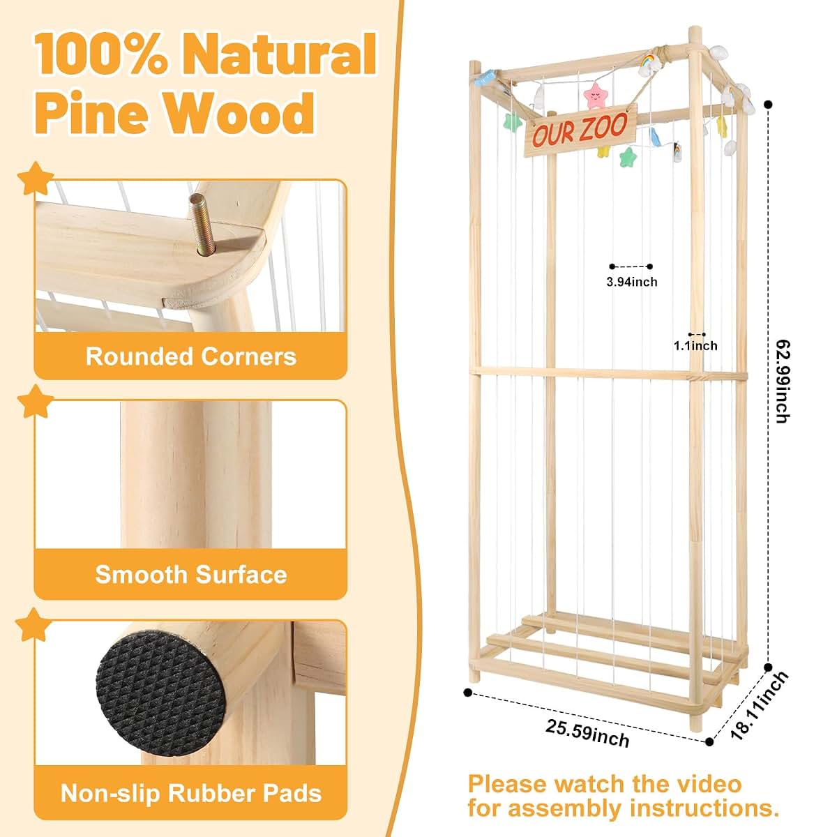 Warmmwwood Stuffed Animal Storage, XXL Natural Pine Wood Toy Holder (photo 2)