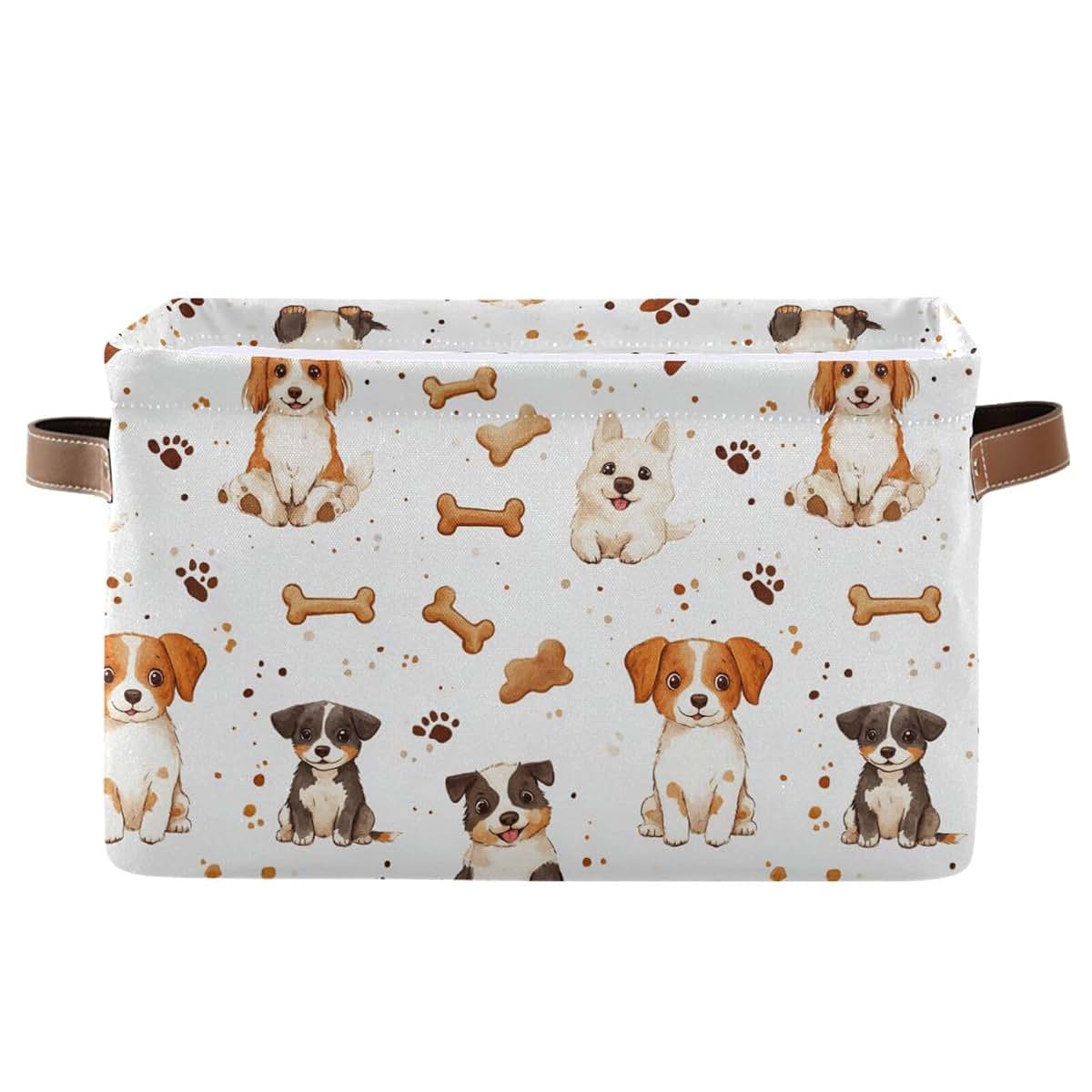 CWUPZAY Cartoon Dogs Toy Storage Basket Canvas Fabric Organizer