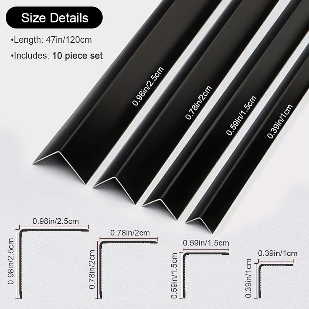 Kajivue Black Aluminum Corner Guards - 1 x 1 x 48 Inch 10 Pack (photo 3)