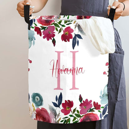 Puercha Personalized Baby Laundry Basket with Flower Custom Nursery Hamper with Names for Girl Foldable Storage (photo 3)